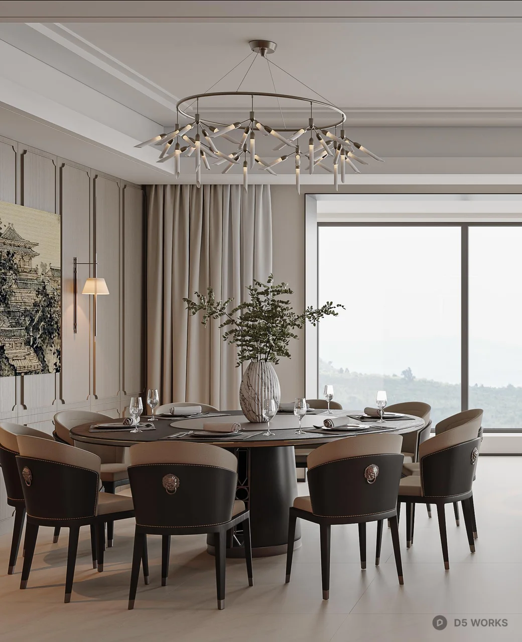 Modern Minimalist Living Room with Large Windows 3d model thumbnail 2