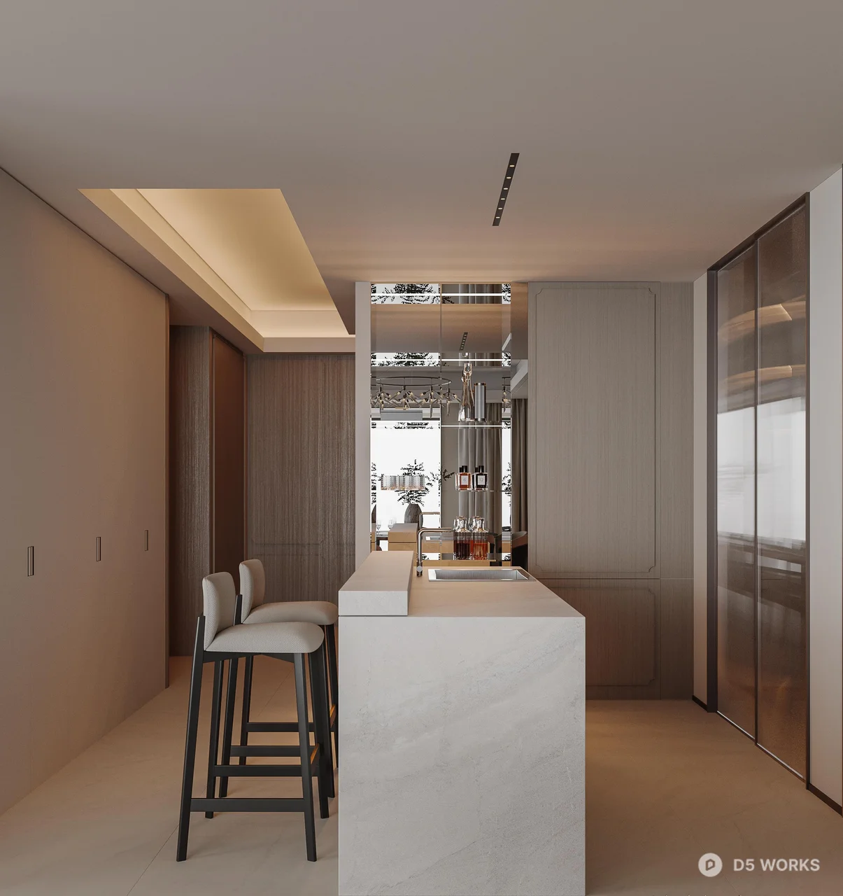 Modern Minimalist Living Room with Large Windows 3d model thumbnail 5