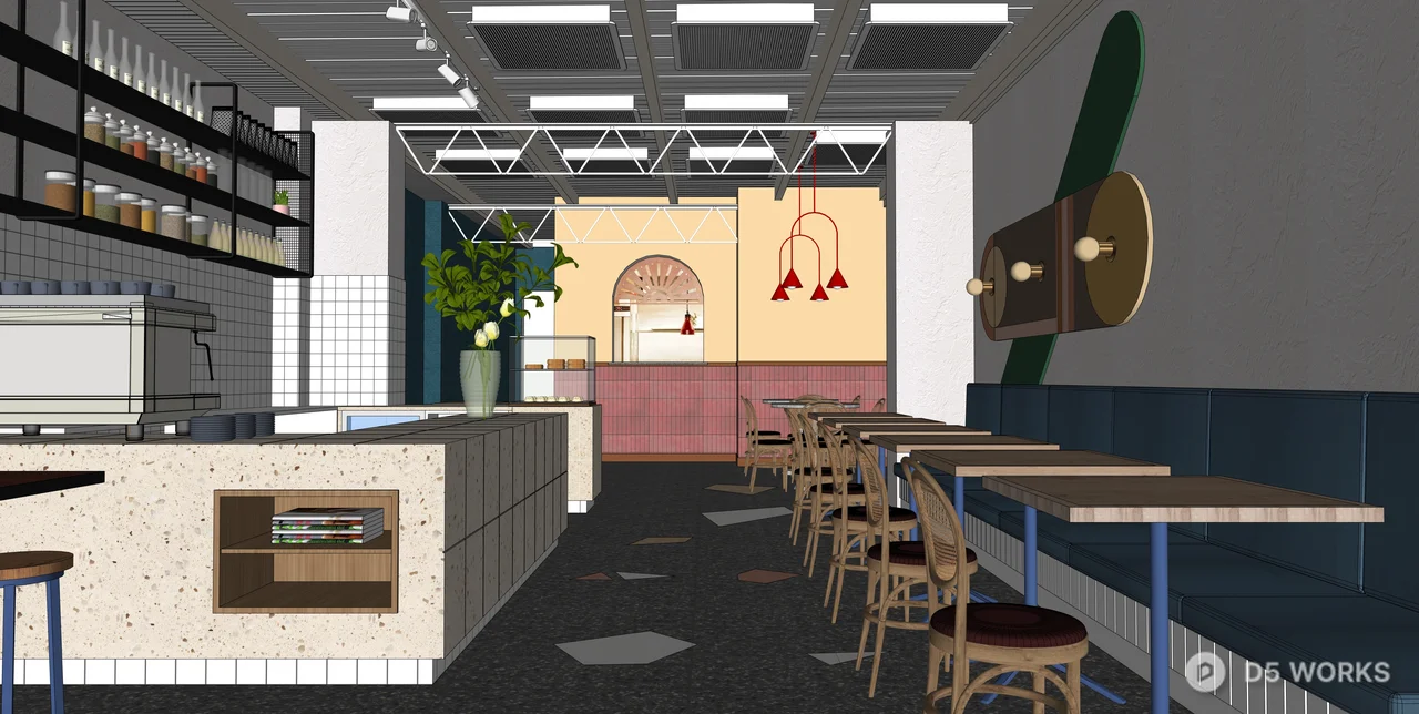 Modern Industrial Cafe and Coffee Shop Interior 3d model thumbnail 2