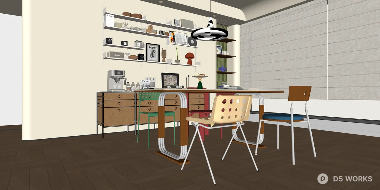 Mid-Century Modern Eclectic Dining and Workspace Set 3d model thumbnail 2
