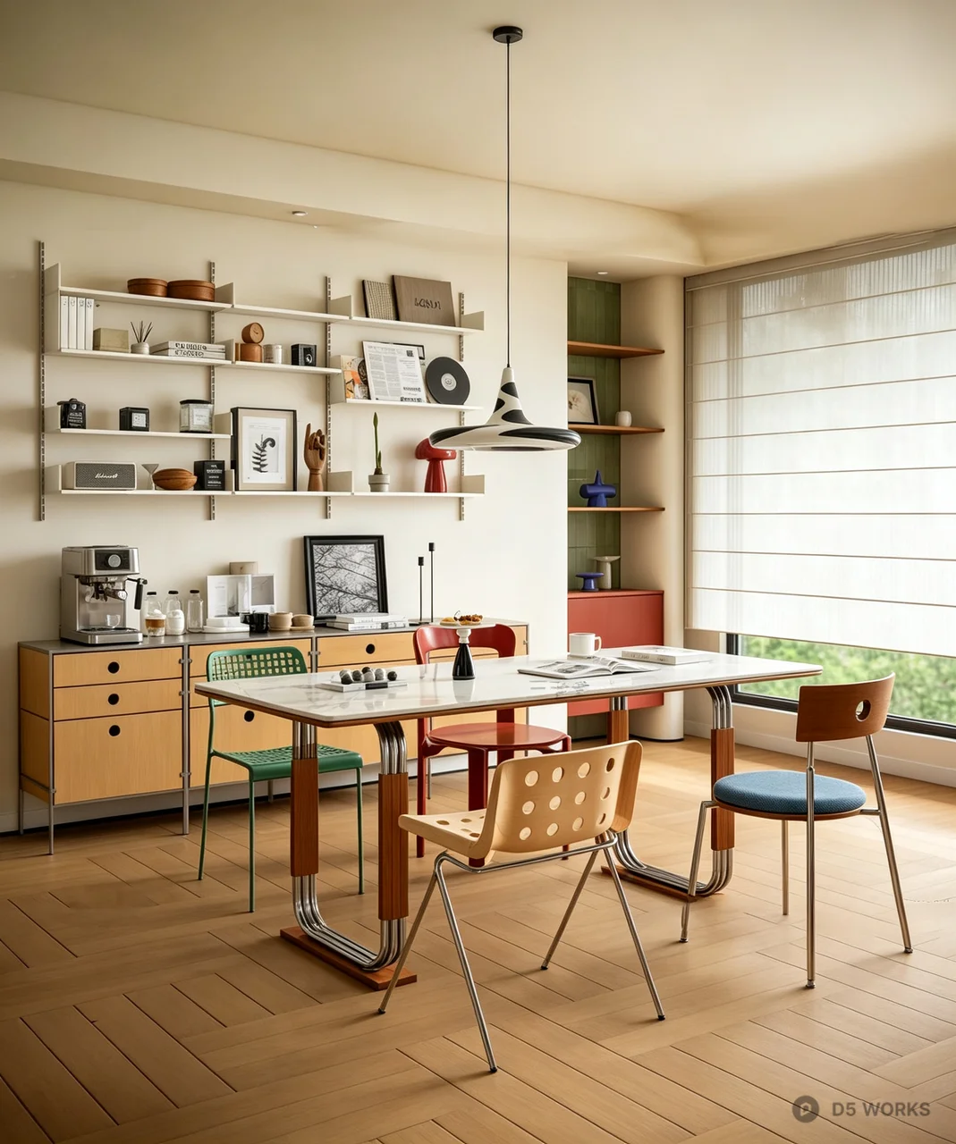 Mid-Century Modern Eclectic Dining and Workspace Set 3d model - Image 1
