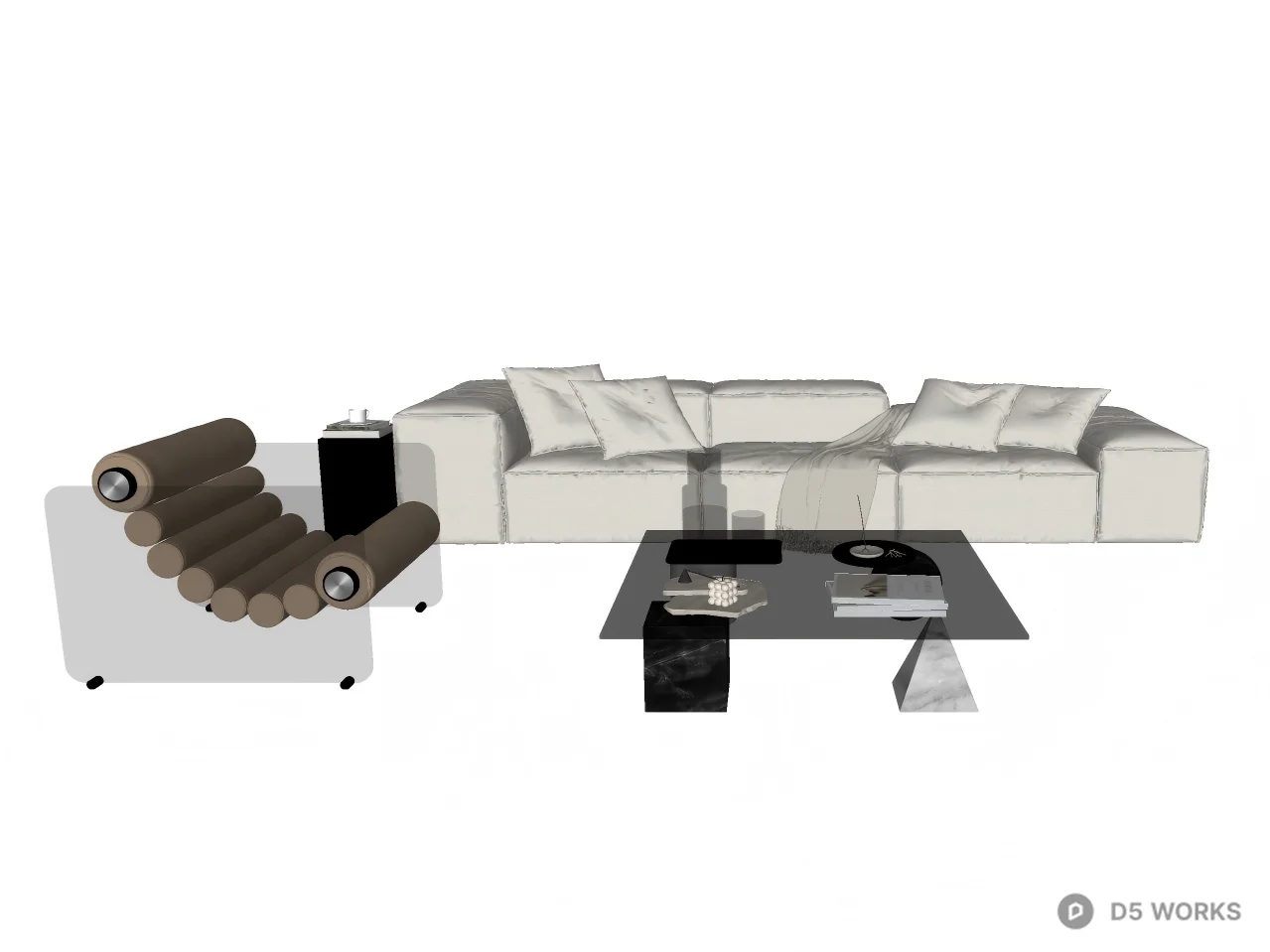 Modern Minimalist Living Room Furniture Set 3d model thumbnail 2