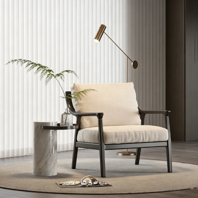 Modern Minimalist Armchair with Integrated Marble Table 3d model