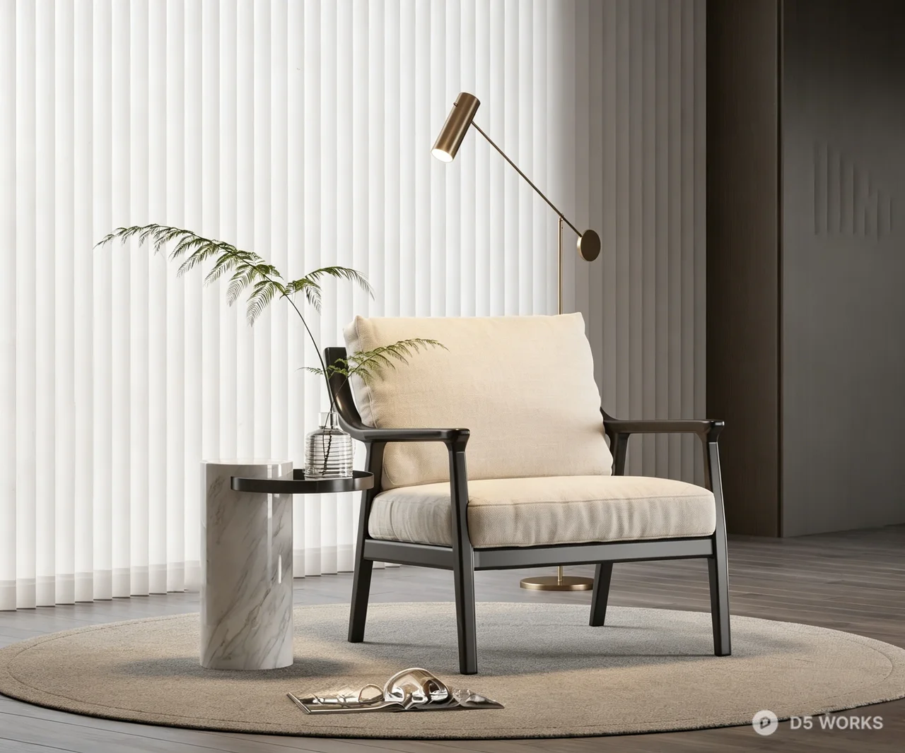 Modern Minimalist Armchair with Integrated Marble Table 3d model - Image 1