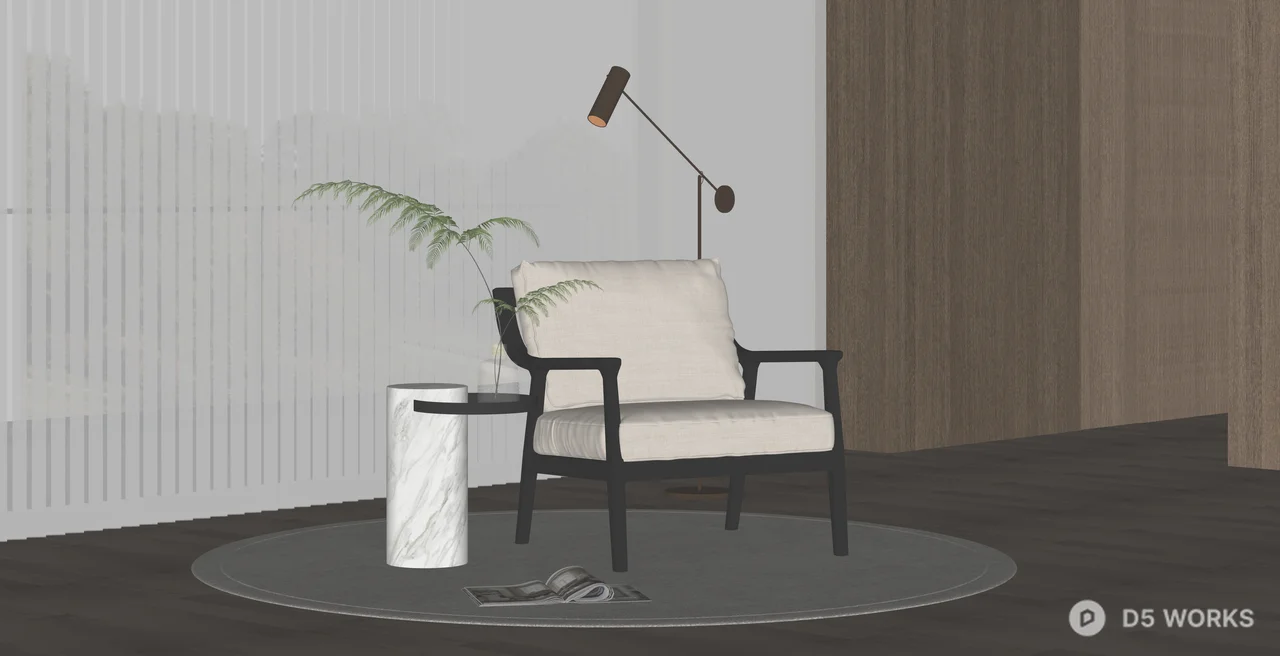 Modern Minimalist Armchair with Integrated Marble Table 3d model thumbnail 2