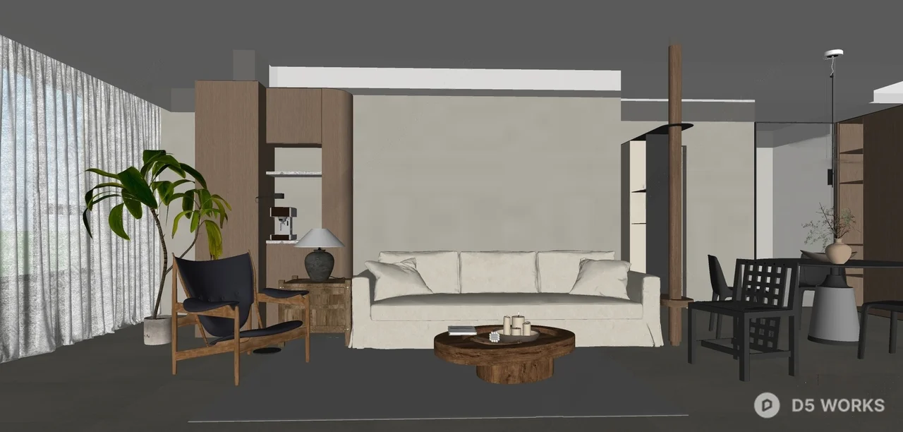 Minimalist Living Room with Neutral Tones 3d model thumbnail 2