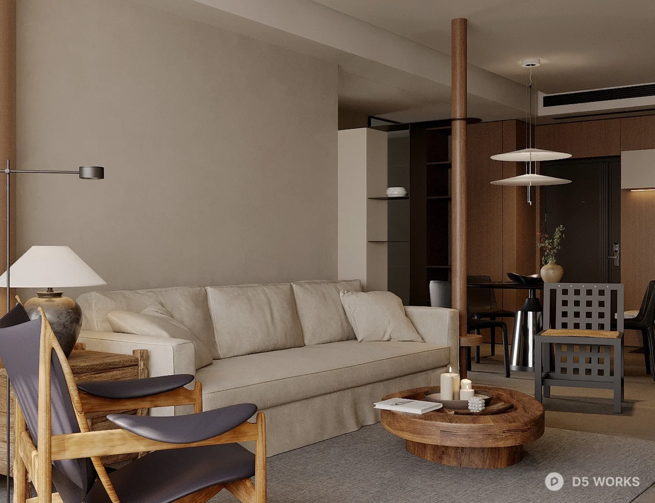 Minimalist Living Room with Neutral Tones 3d model thumbnail 3