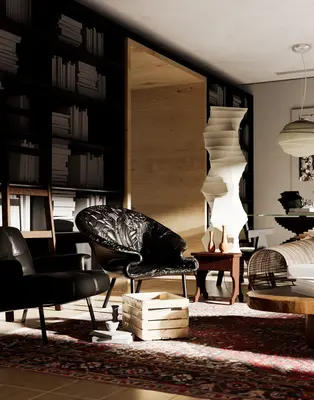 Modern Eclectic Living Room with Leather Armchair 3d model
