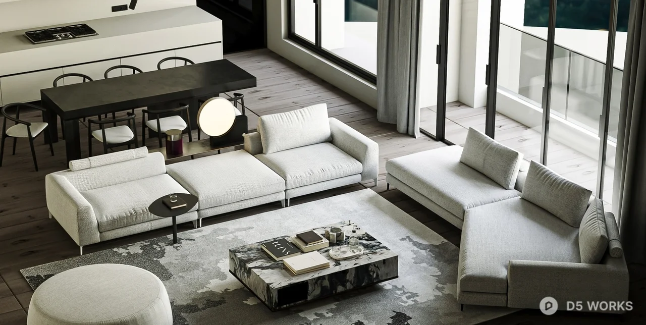 Minimalist Living Room with Neutral Tones 3d model thumbnail 3