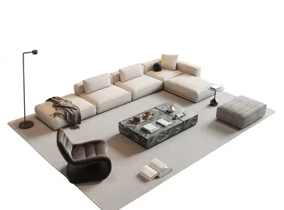 Modern Sofa & Side Table Set 3d model