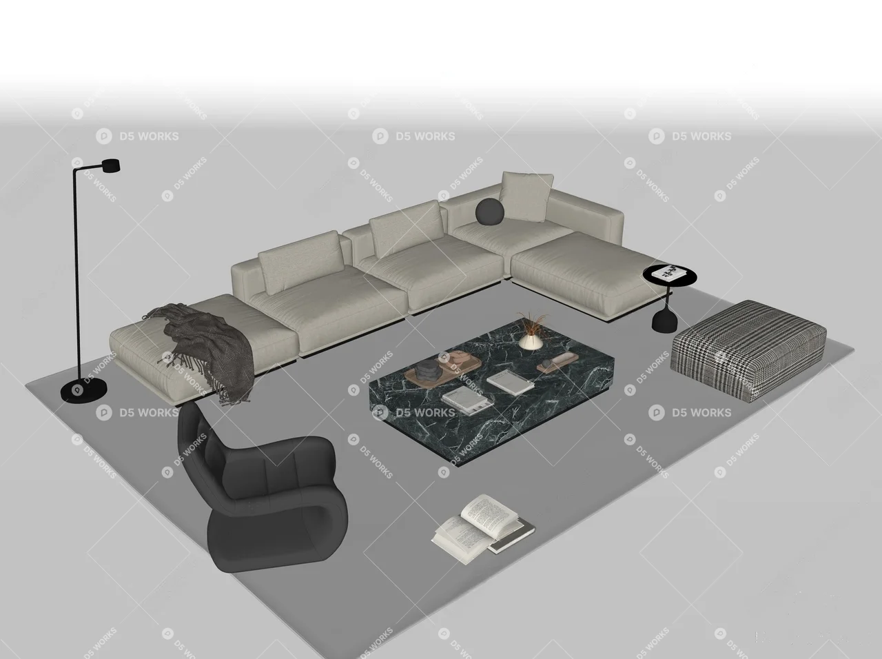 Modern Sofa & Side Table Set 3d model thumbnail 2