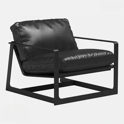 Black Leather Armchair With Metal Frame 3d model