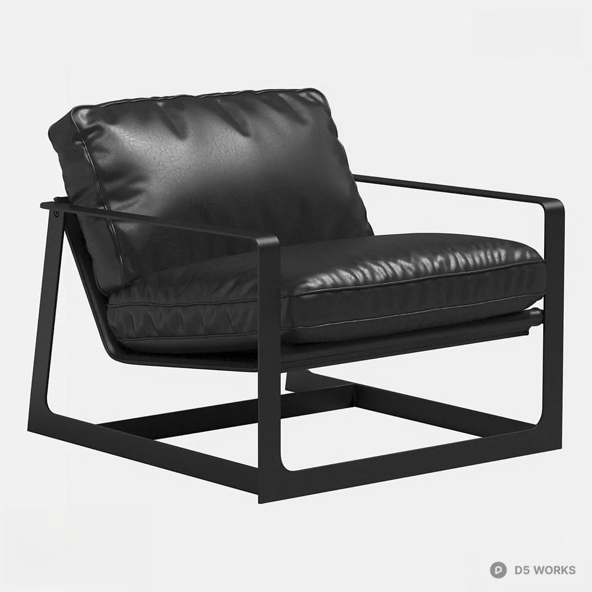 Black Leather Armchair With Metal Frame 3d model - Image 1