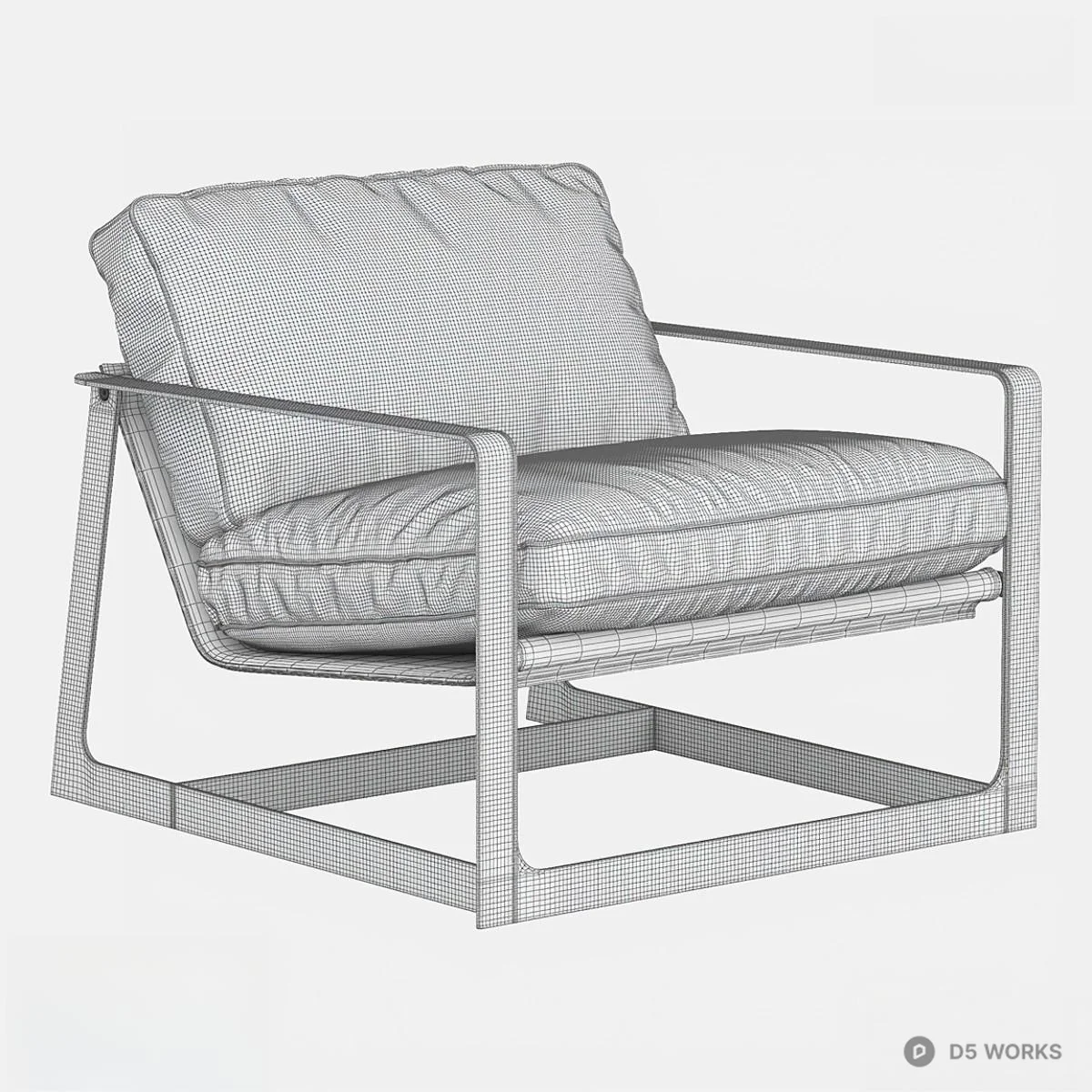 Black Leather Armchair With Metal Frame 3d model thumbnail 2