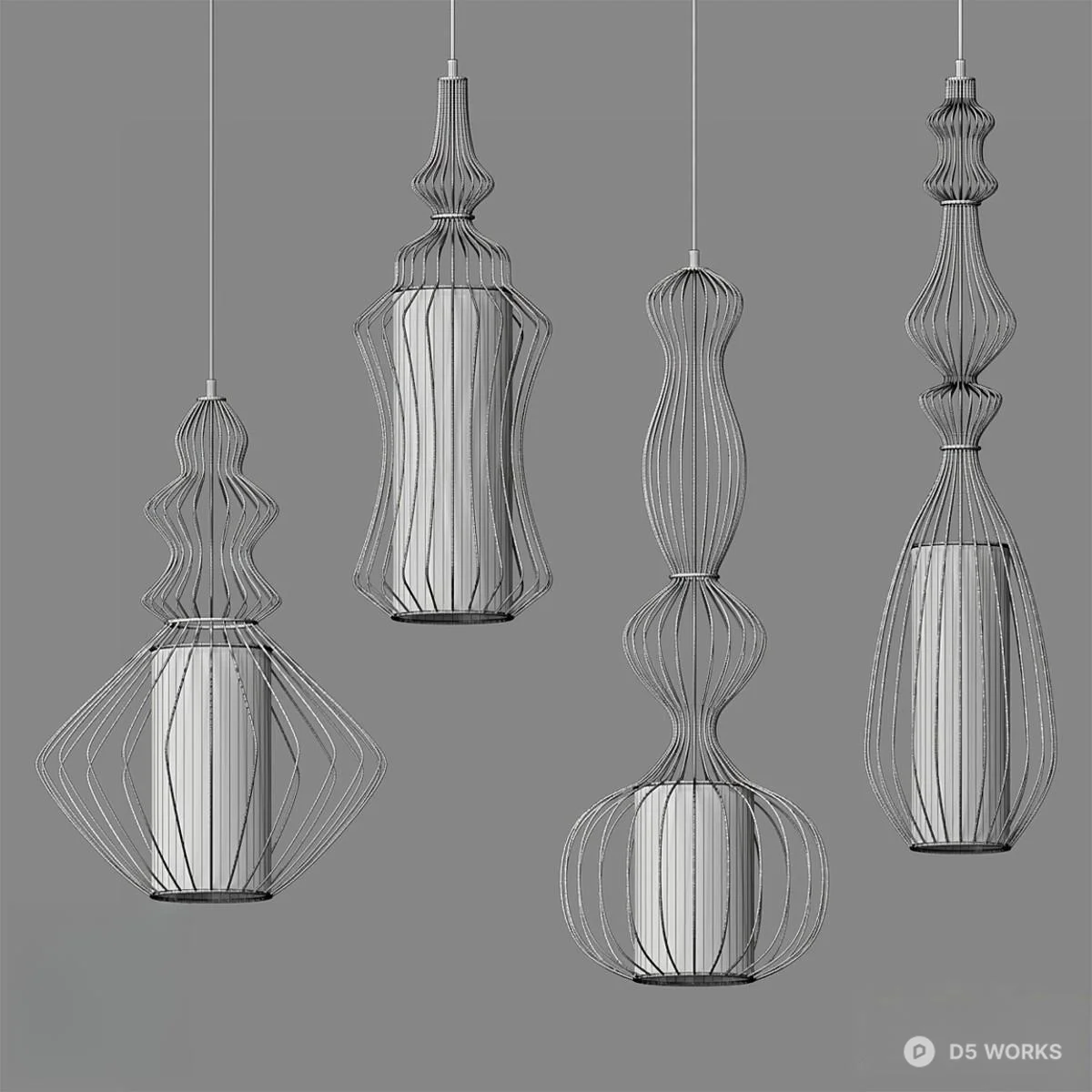 Wireframe Sculptural Pendant Lights 3d model thumbnail 2