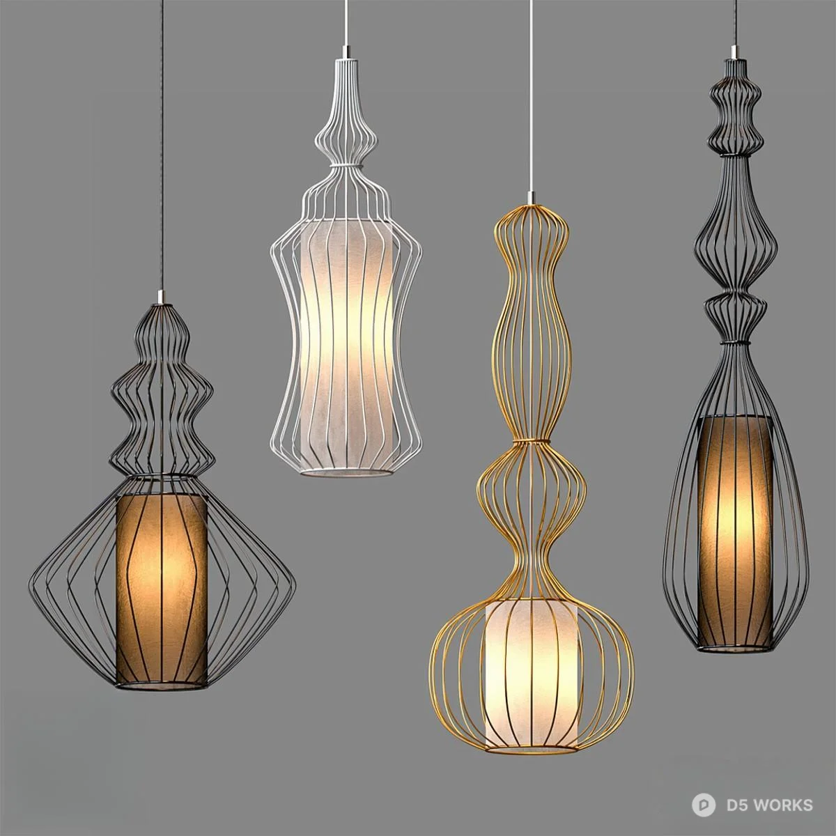 Wireframe Sculptural Pendant Lights 3d model - Image 1
