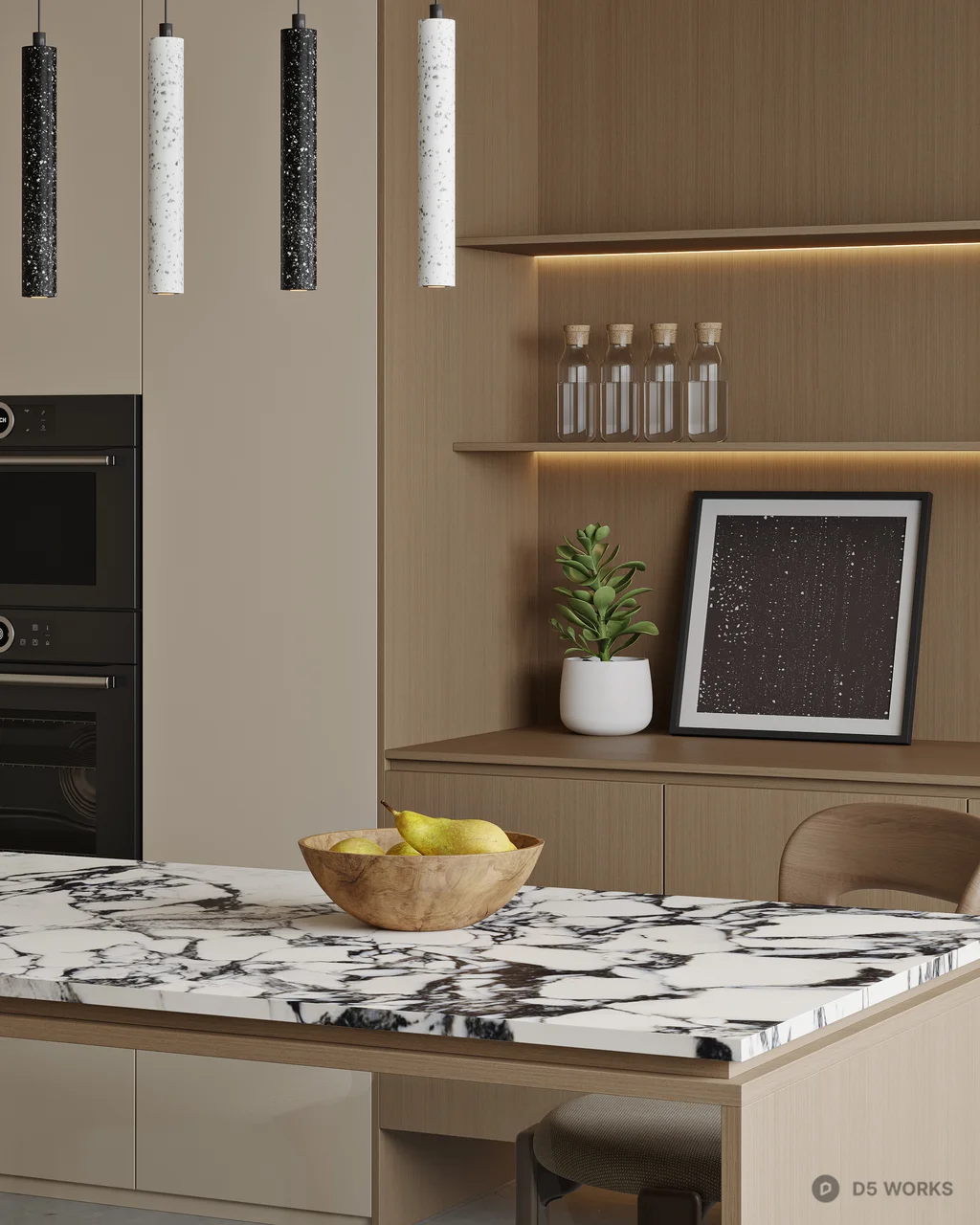 Modern Minimalist Dining Space with Integrated Kitchen Island 3d model thumbnail 2