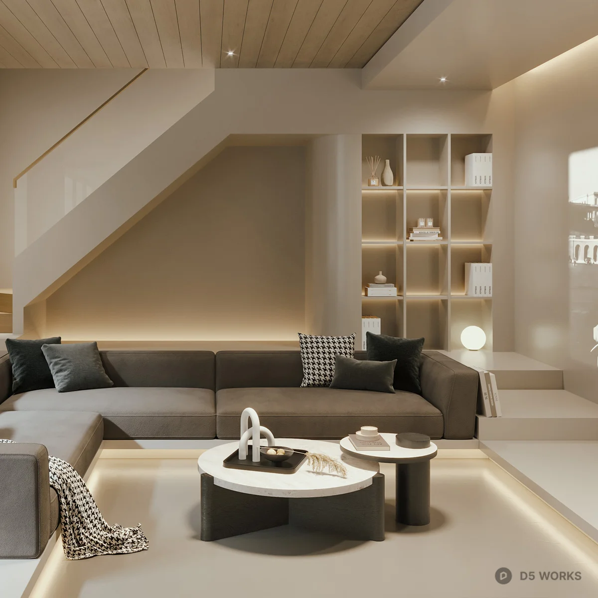 Minimalist Home Media Room With Curved Sofa And Projection Screen 3d model thumbnail 3
