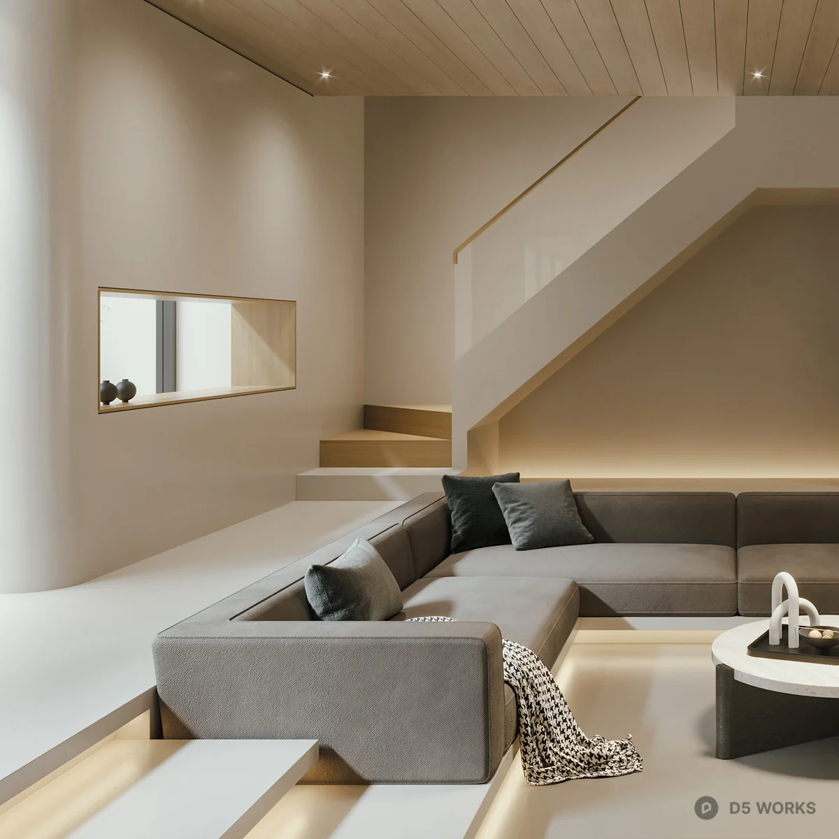 Minimalist Home Media Room With Curved Sofa And Projection Screen 3d model thumbnail 2
