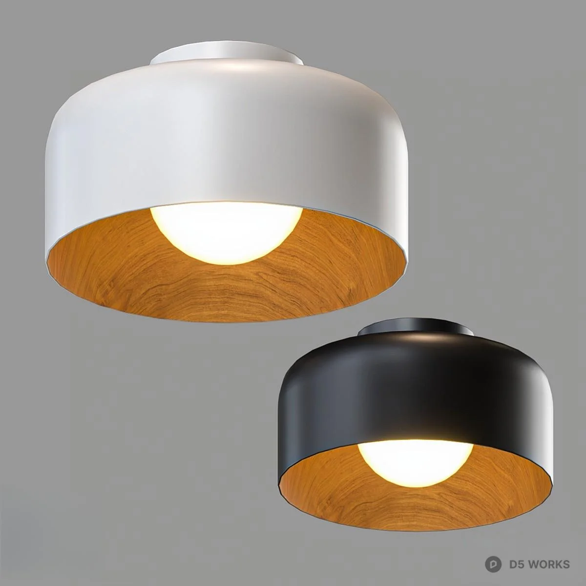 Wooden Trim Black Modern Ceiling Light 3d model thumbnail 3