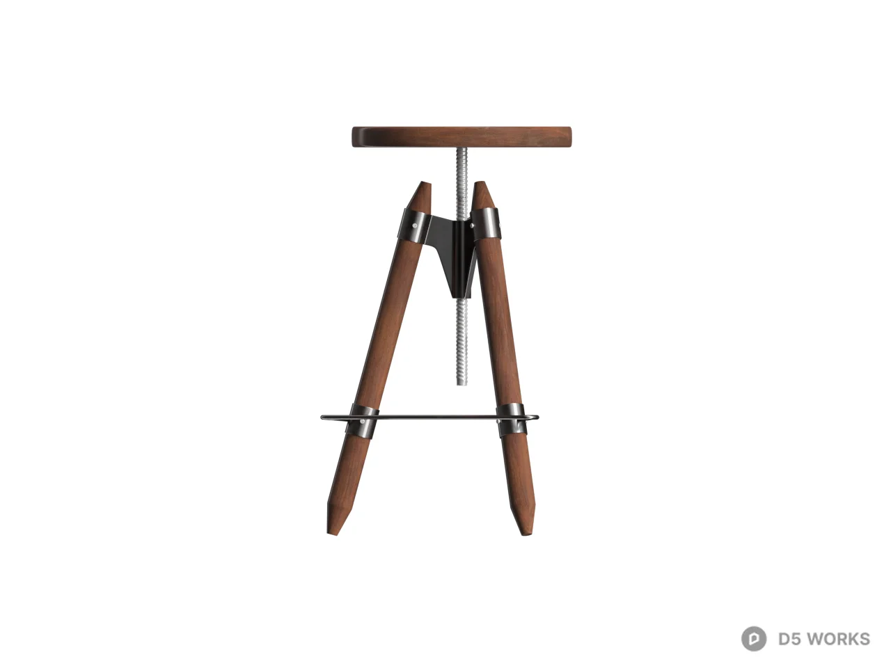 Wooden Tripod Bar Stool 3d model thumbnail 2