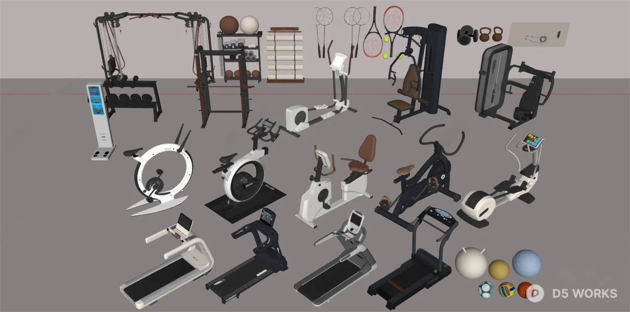 Gym Equipment Collection 3d model thumbnail 2