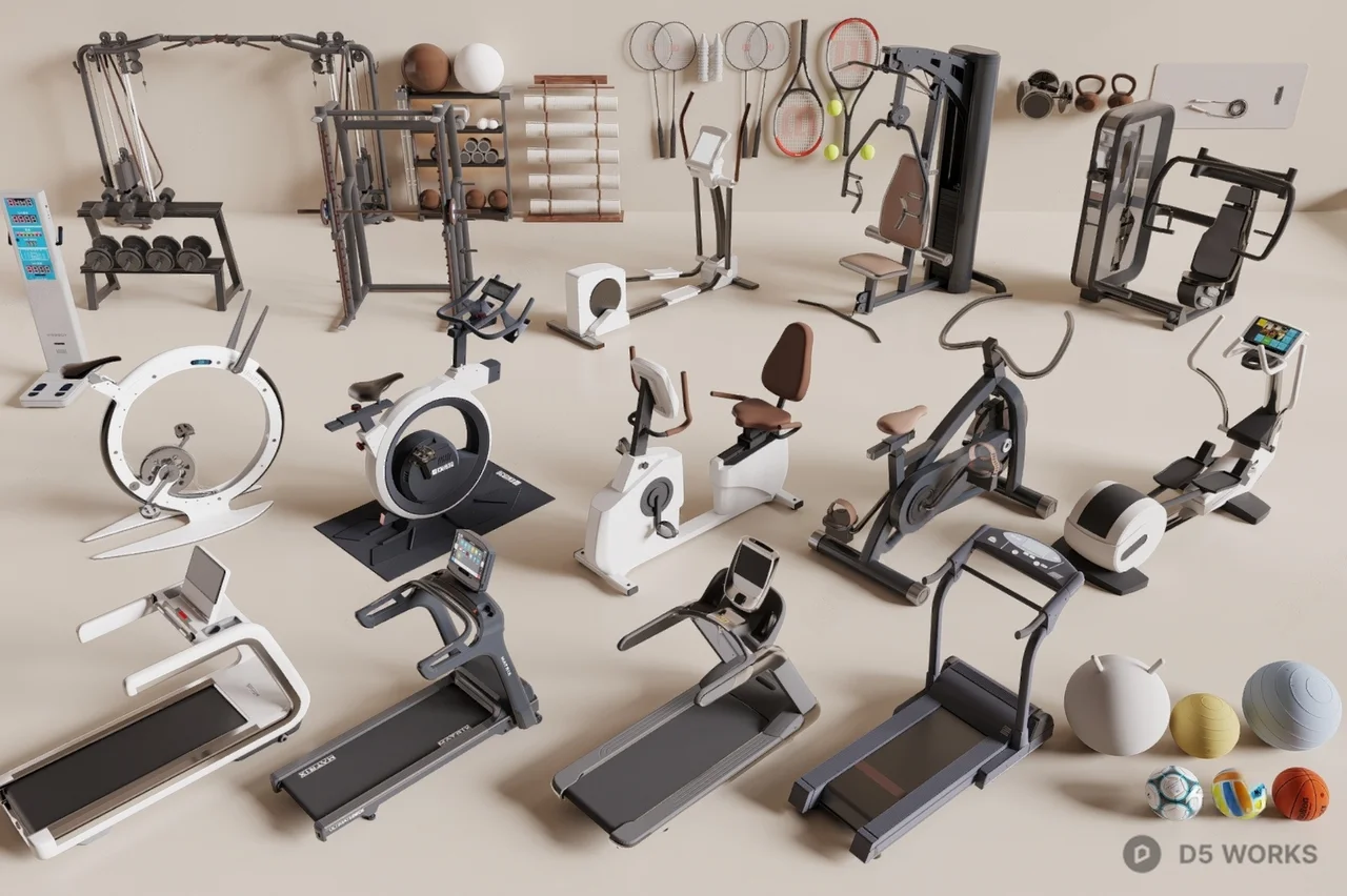 Gym Equipment Collection 3d model - Image 1