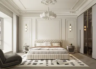 Luxury Classic Bedroom with Ornate Ceiling and Tufted Bed 3d model