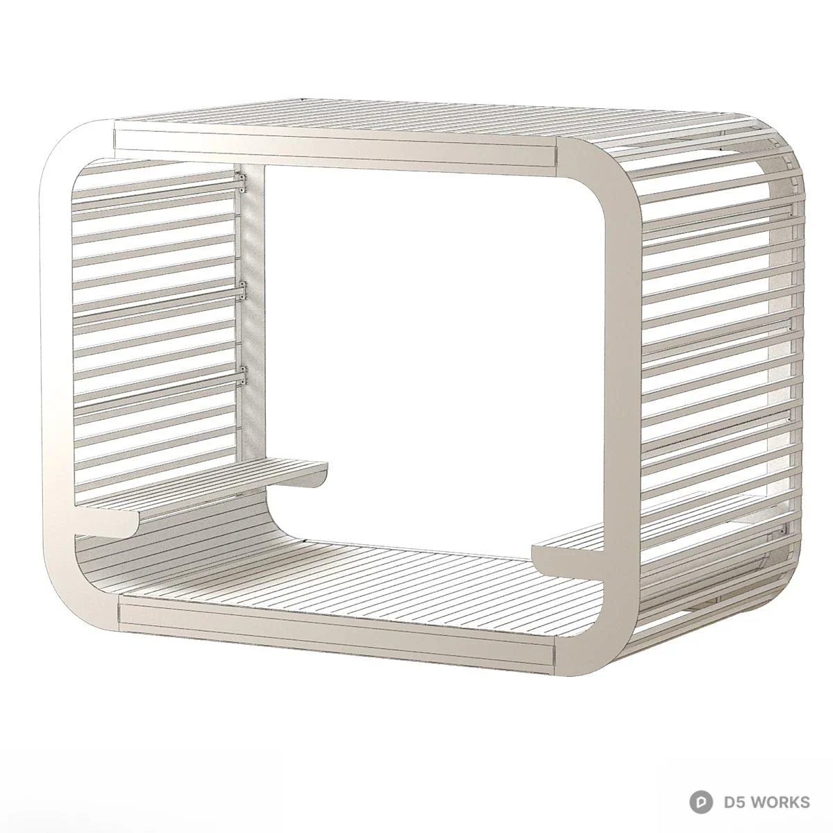 Modern Solid Wood Grille Outdoor Seat 3d model thumbnail 2