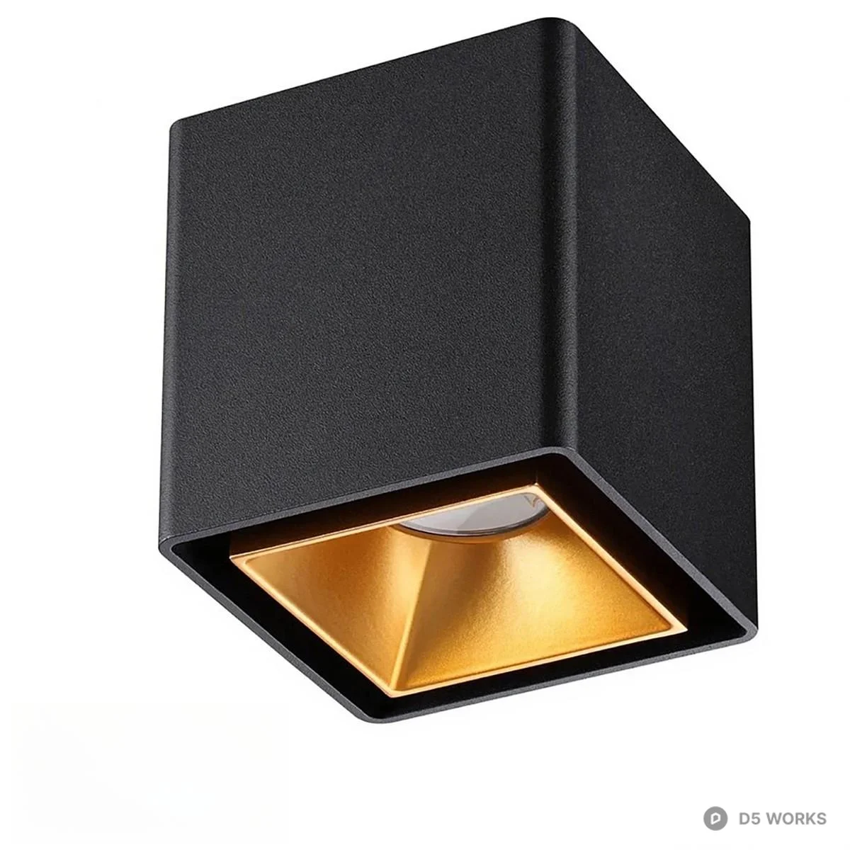 Black Square Recessed Spotlight With Gold Reflector 3d model - Image 1