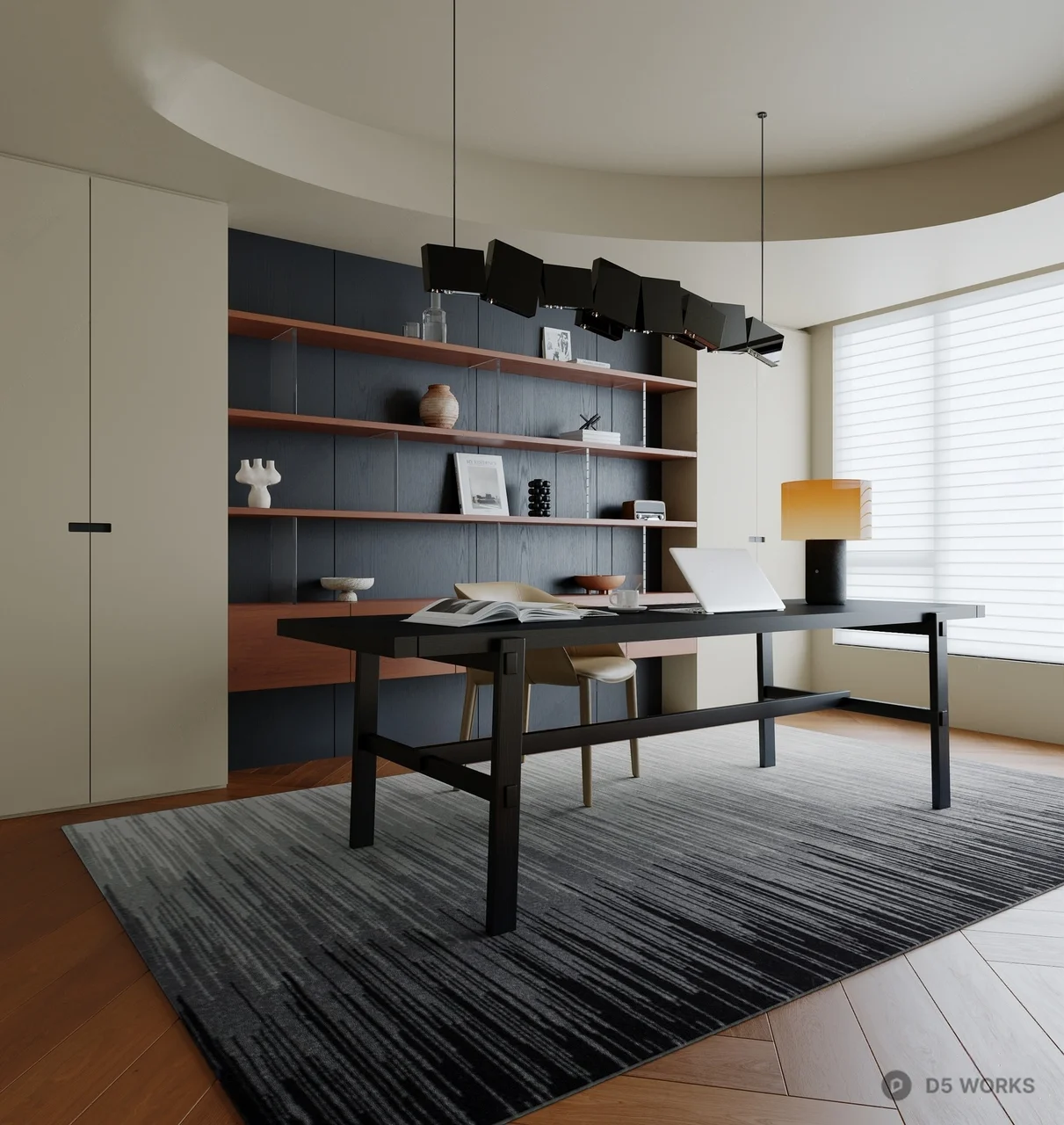 Modern Minimalist Study Room with Floating Shelves 3d model - Image 1