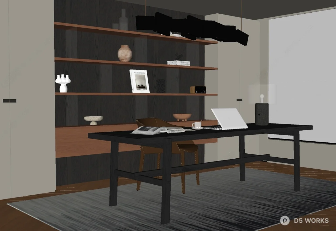Modern Minimalist Study Room with Floating Shelves 3d model thumbnail 2