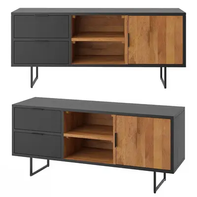 Industrial Style Wood And Black TV Cabinet 3d model