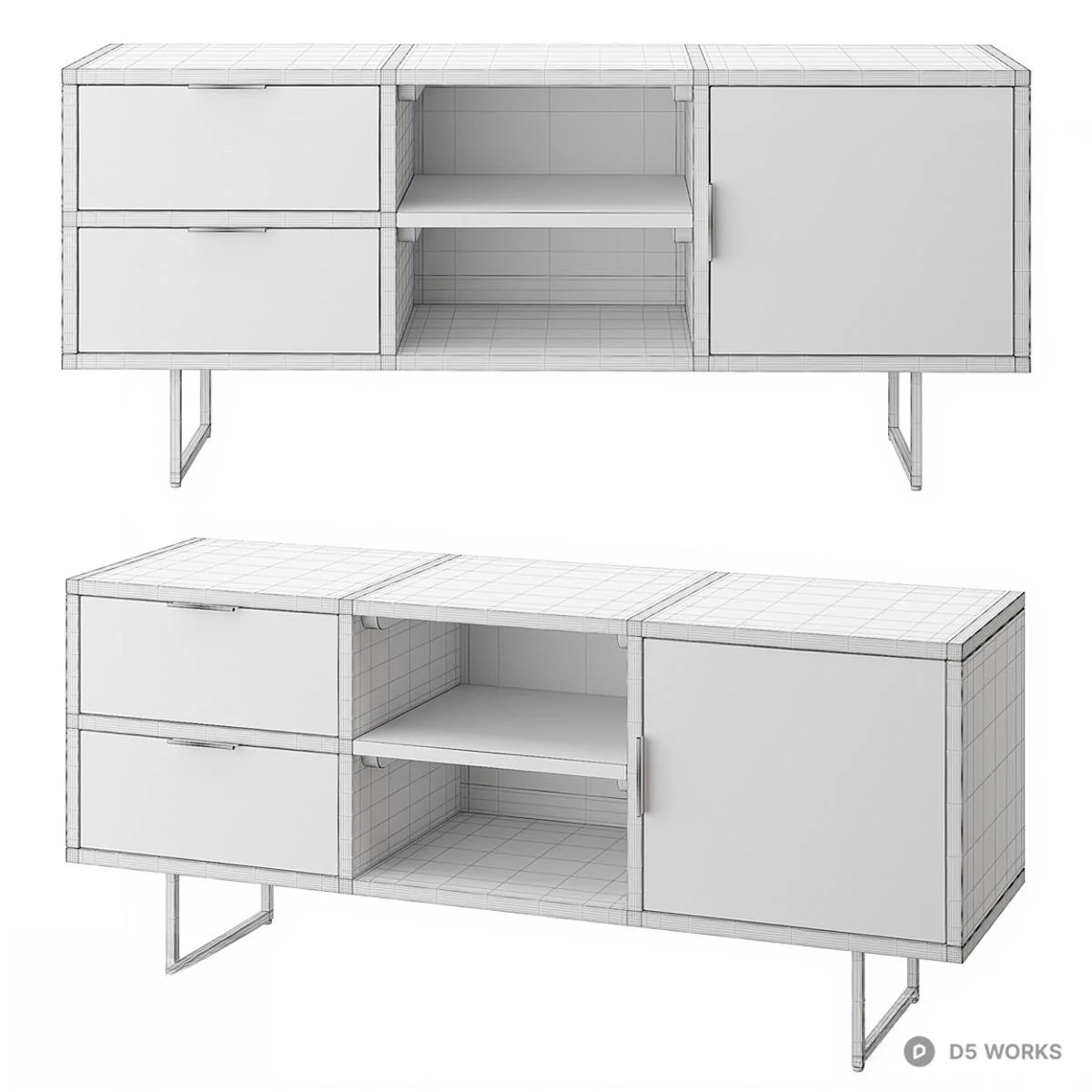 Industrial Style Wood And Black TV Cabinet 3d model thumbnail 2