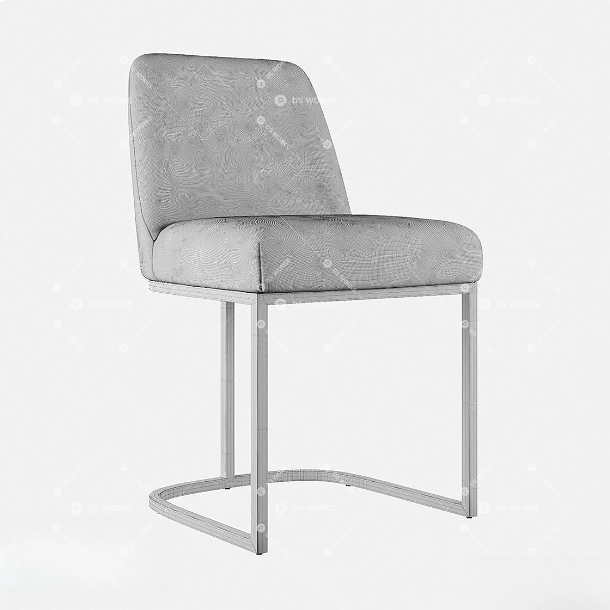 Velvet Upholstered Dining Chair With Gold Cantilever Frame 3d model thumbnail 4