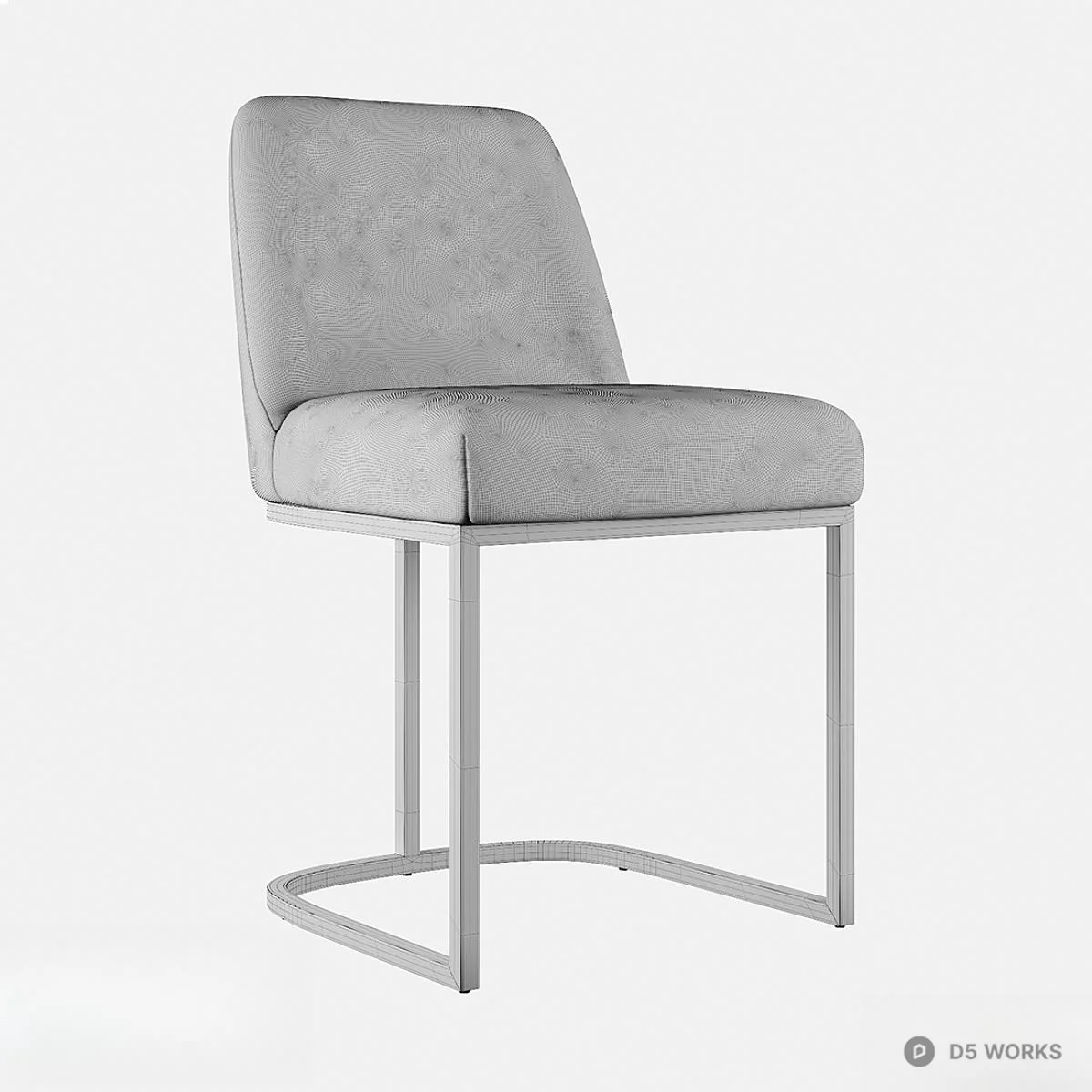 Velvet Upholstered Dining Chair With Gold Cantilever Frame 3d model thumbnail 4