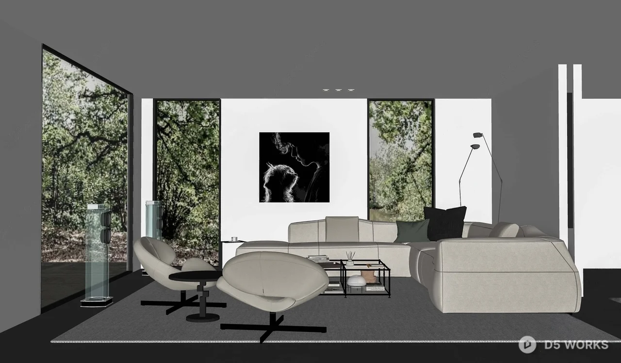 Minimalist Living Room with Large Windows 3d model thumbnail 2