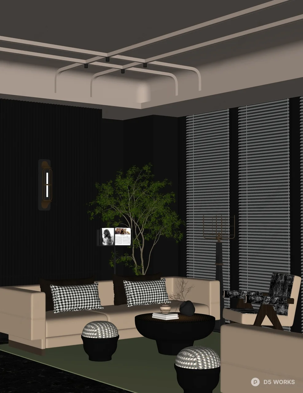 Modern Minimalist Living Room with Ambient Lighting 3d model thumbnail 2
