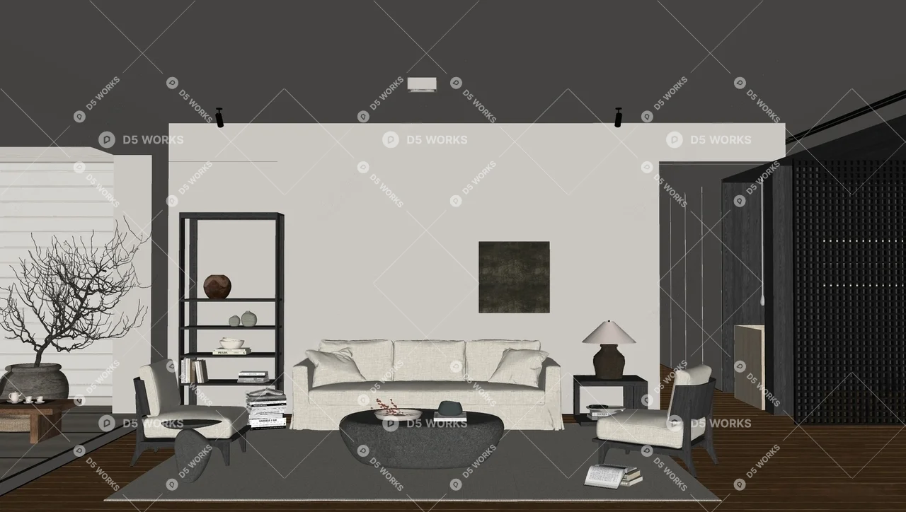 Minimalist Living Room with Neutral Tones 3d model thumbnail 2