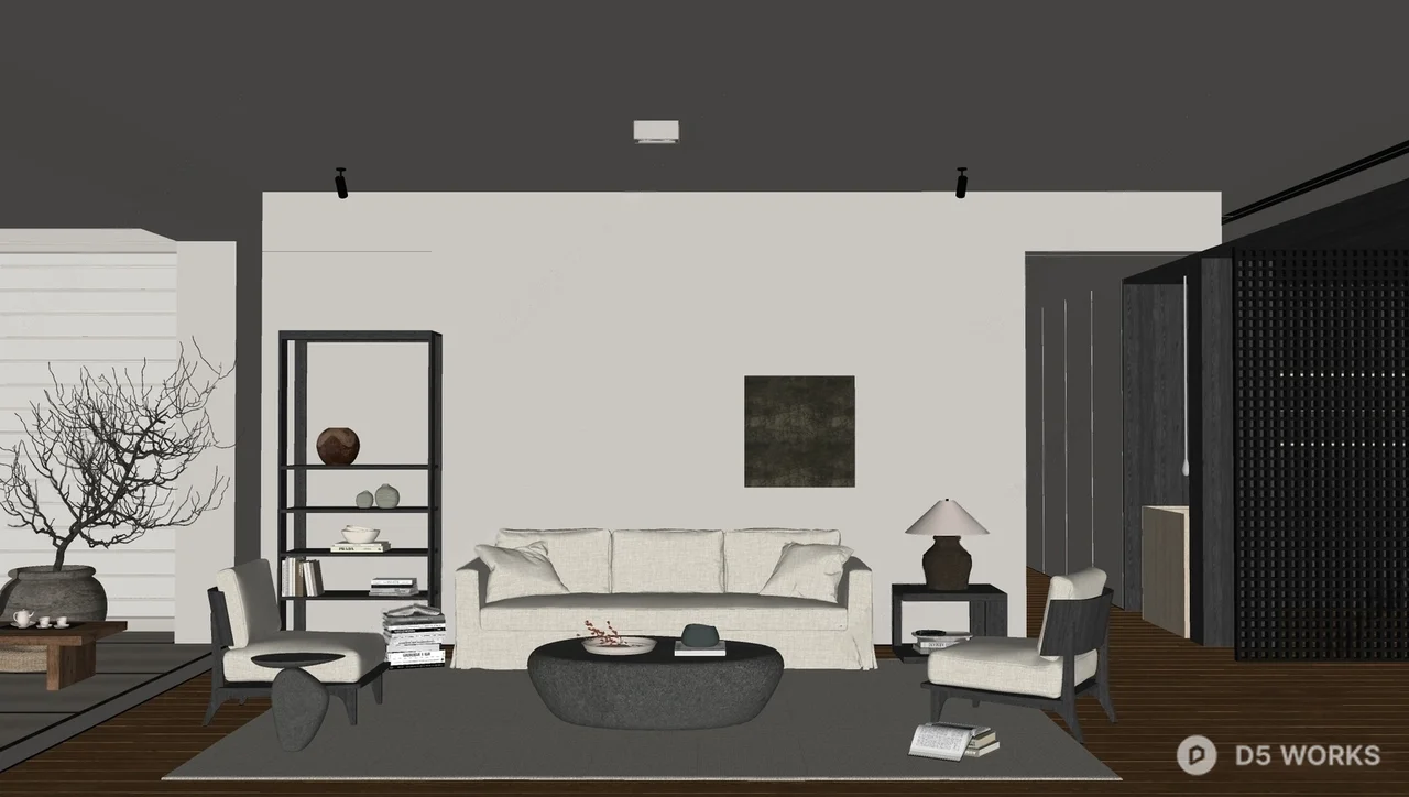 Minimalist Living Room with Neutral Tones 3d model thumbnail 2