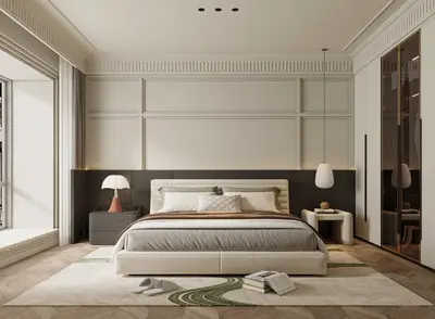 Modern Minimalist Bedroom with Panel Accent Wall 3d model