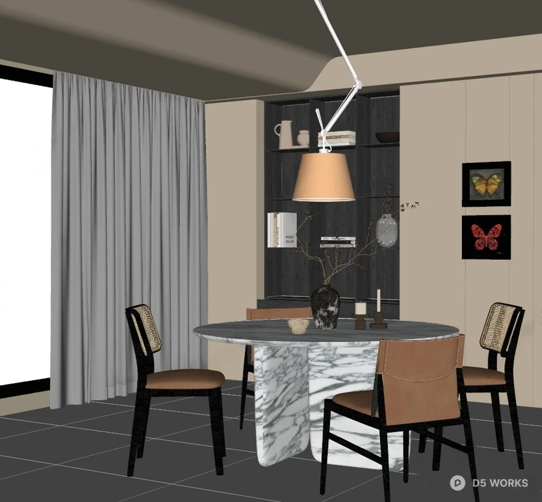 Minimalist Dining Room With Marble Table And Leather Chairs 3D Model .skp