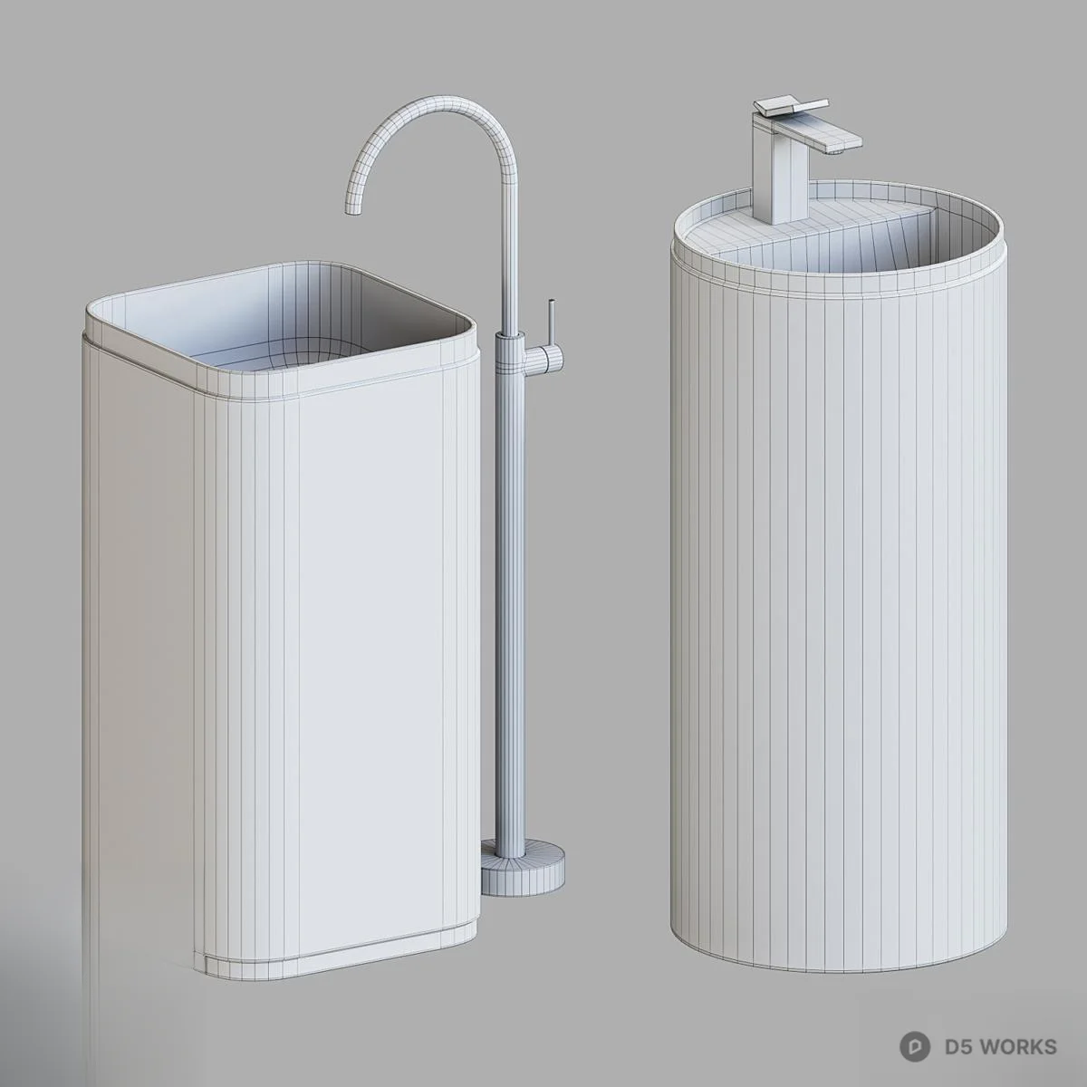 Ribbed Ceramic Basin With Faucet 3d model thumbnail 6