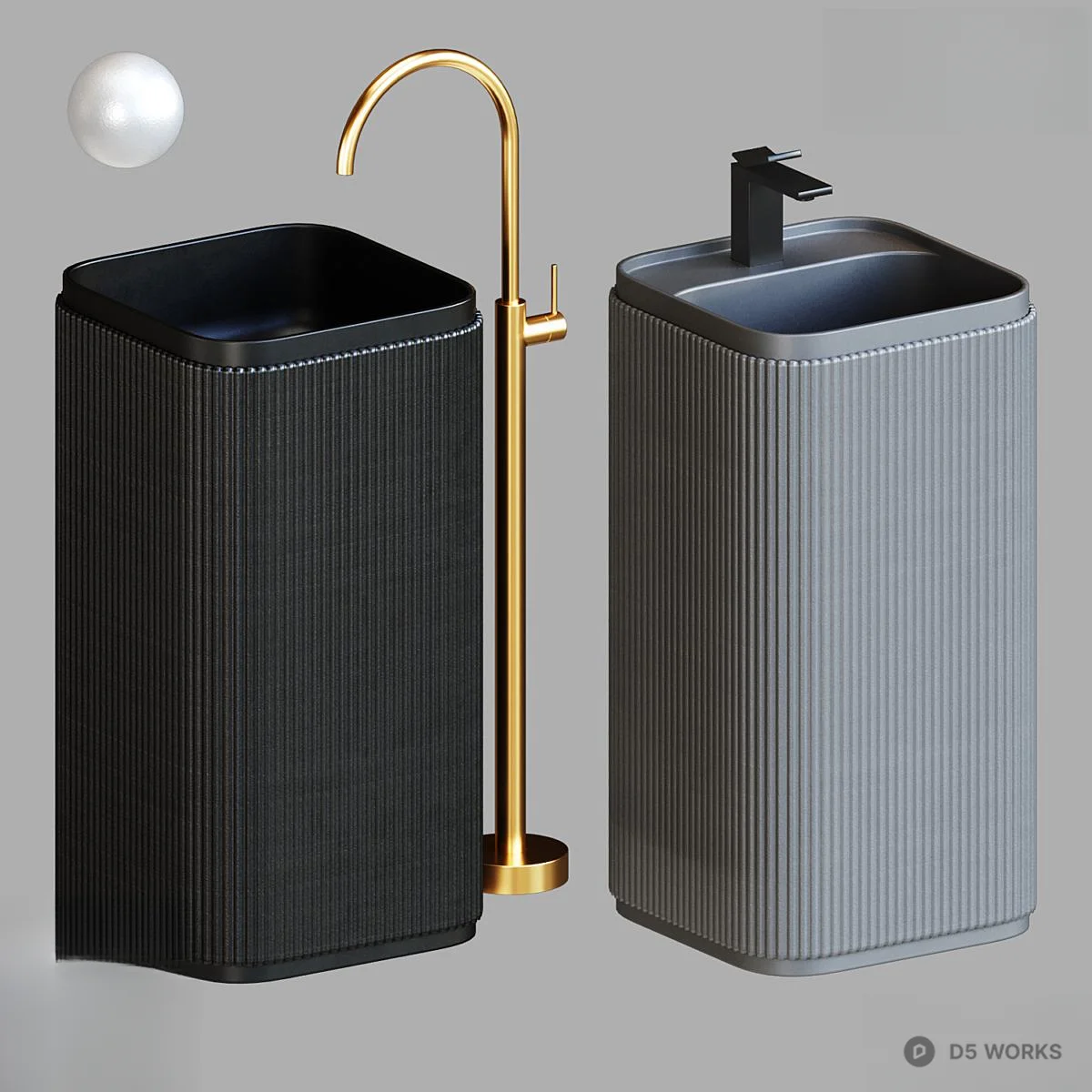 Ribbed Ceramic Basin With Faucet 3d model thumbnail 3