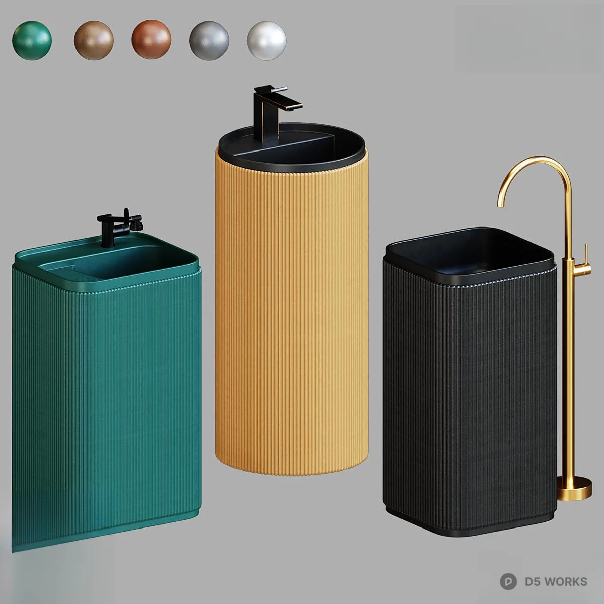Ribbed Ceramic Basin With Faucet 3d model - Image 1