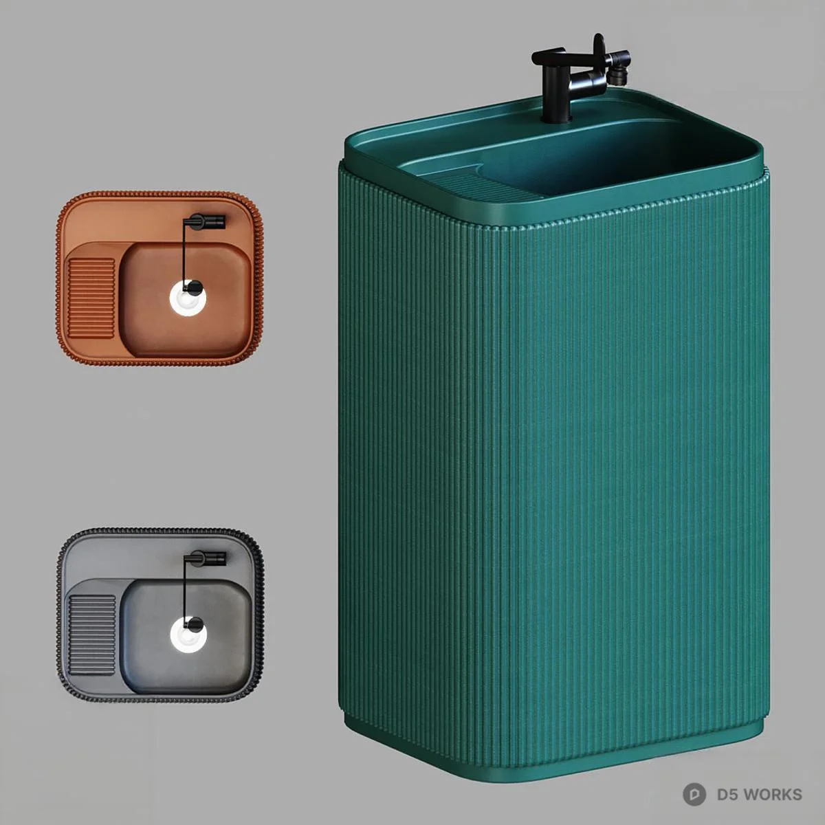 Ribbed Ceramic Basin With Faucet 3d model thumbnail 2