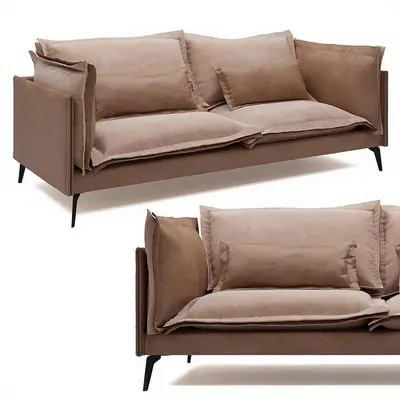Velvet Three-Seater Sofa With Tapered Legs 3d model