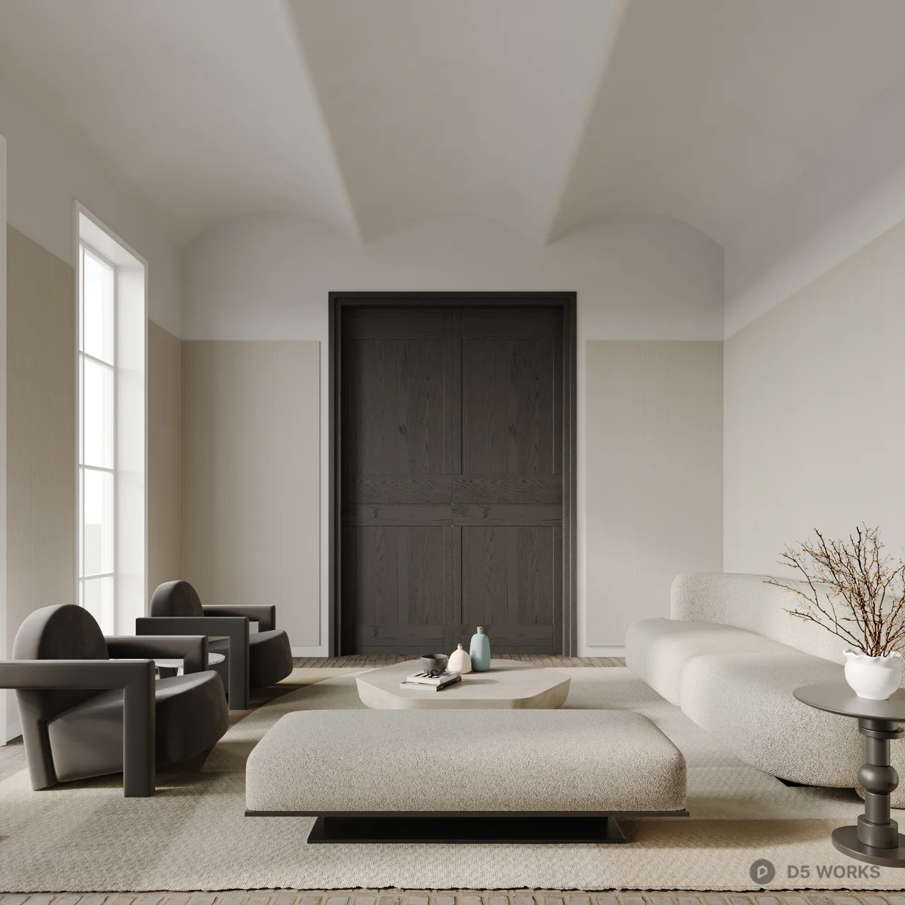 Minimalist Living Room with Neutral Tones 3d model - Image 1