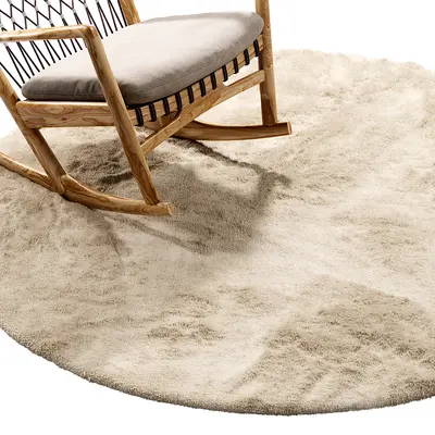 Round Shaggy Rug With Wooden Rocking Chair 3d model