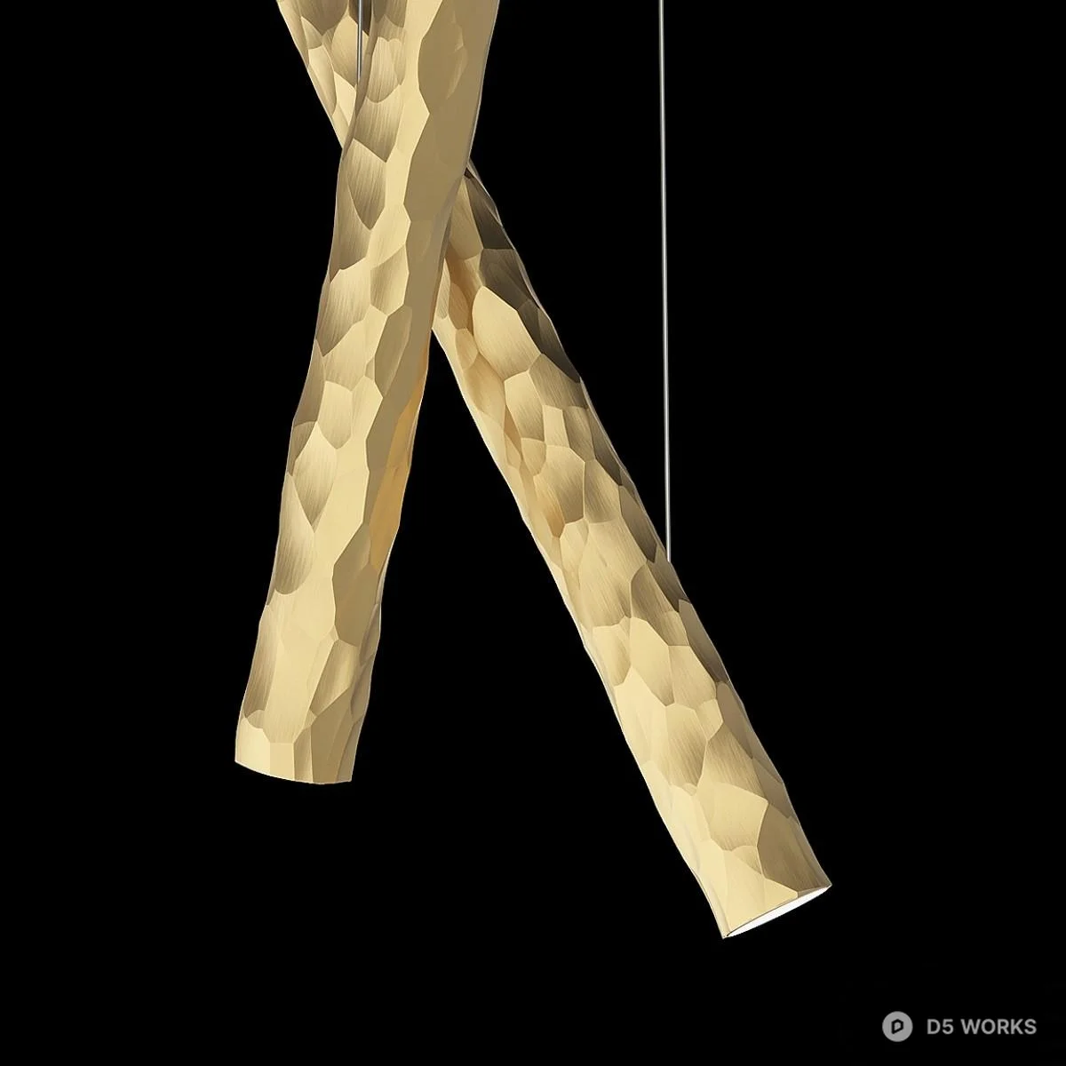 Textured Gold Linear Pendant Light 3d model thumbnail 2